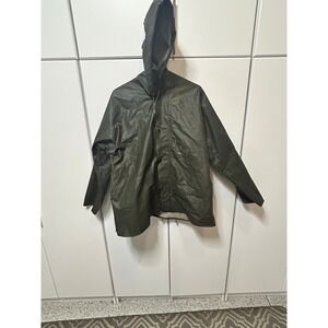 Vintage Rainfair Hooded Rain Jacket Mens Green Waterproof Workwear Made in USA